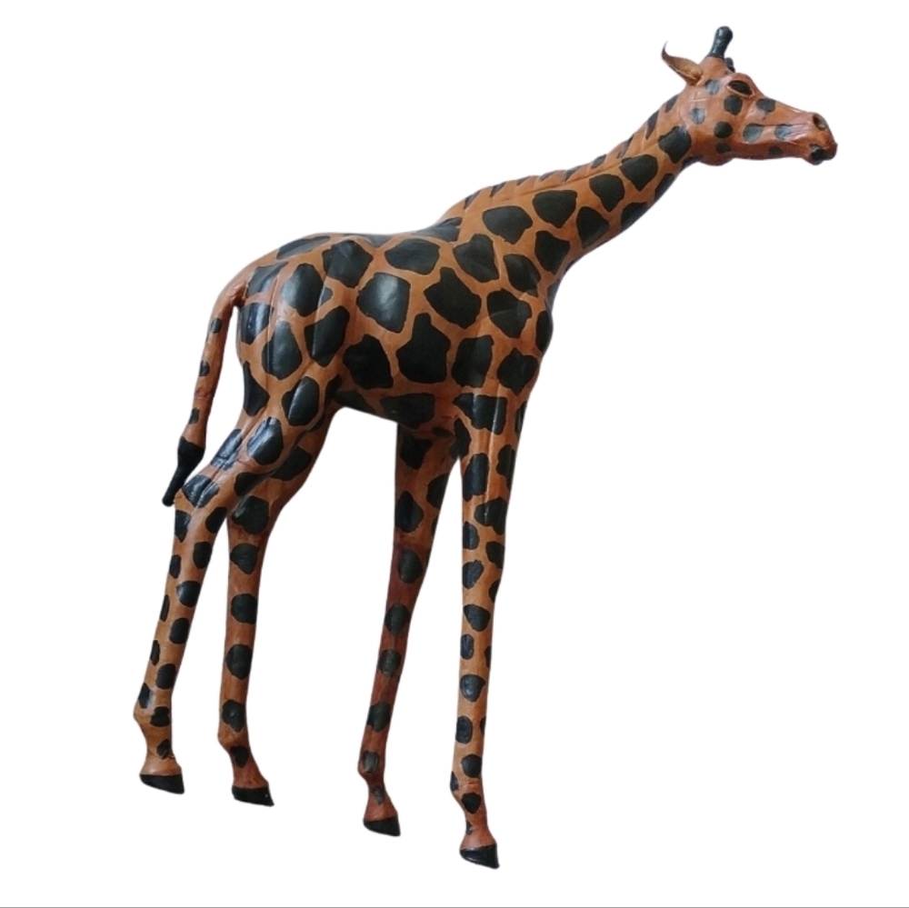 Vintage Leather Wrapped Giraffe Statue Office Decor 17.5"